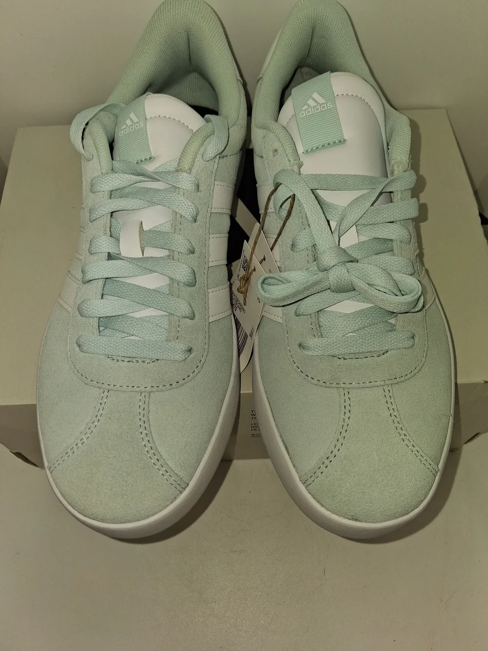 adidas Women's Mint Green Suede Sneakers with White Stripes - Picture 5 of 11